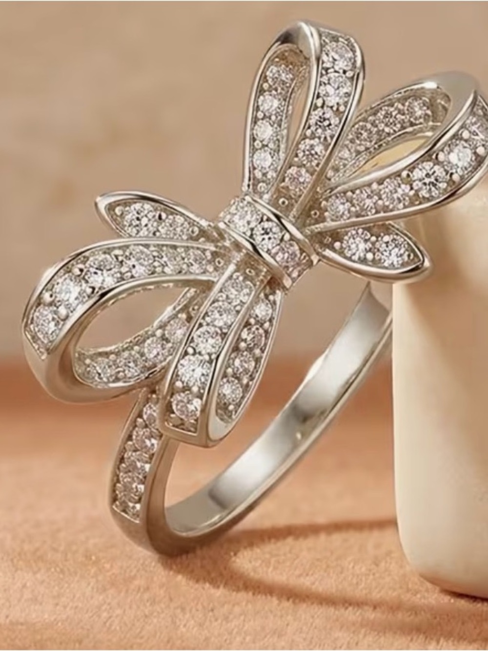 Elegant Bow Crystal Ring in Silver Color